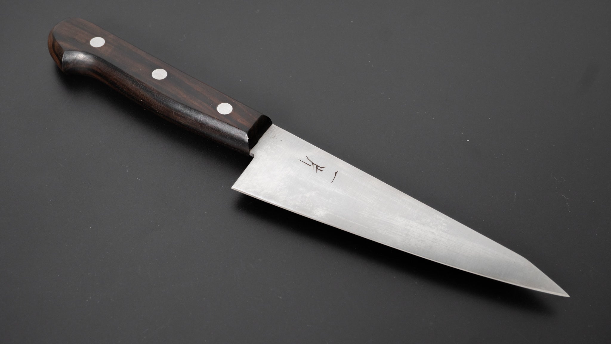 Hitohira Vintage SK Honesuki Japanese Boning Knife - Kaku Ebony Wood Handle (No Bolster) - Perfect for Butchers, Chefs & Home Cooks for Poultry & Meat Preparation