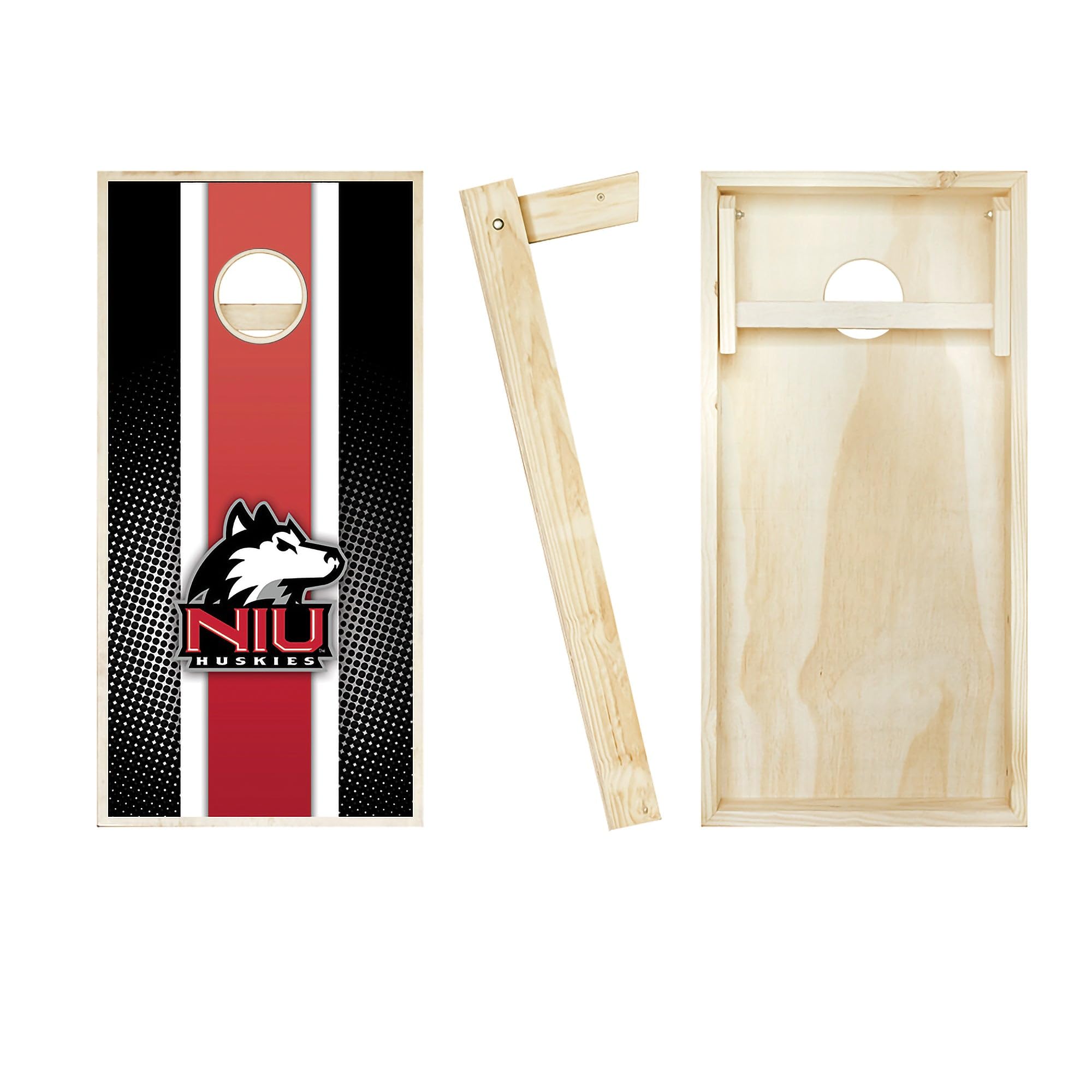 Premium Northern Illinois Striped Cornhole Boards Set - 2 Regulation-Sized Boards & 8 Custom Team Logo Bags - Perfect for Tailgating, Backyard BBQs, and Outdoor Parties
