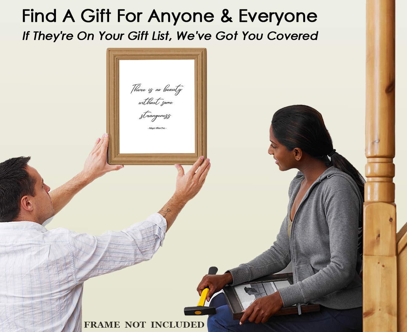 Edgar Allan Poe Wall Art - 'There Is No Beauty Without Some Strangeness' Motivational Quote Print - 11x14 Inspirational Home & Office Decor for Men and Women - Perfect for Bedroom, Living Room or Study Space