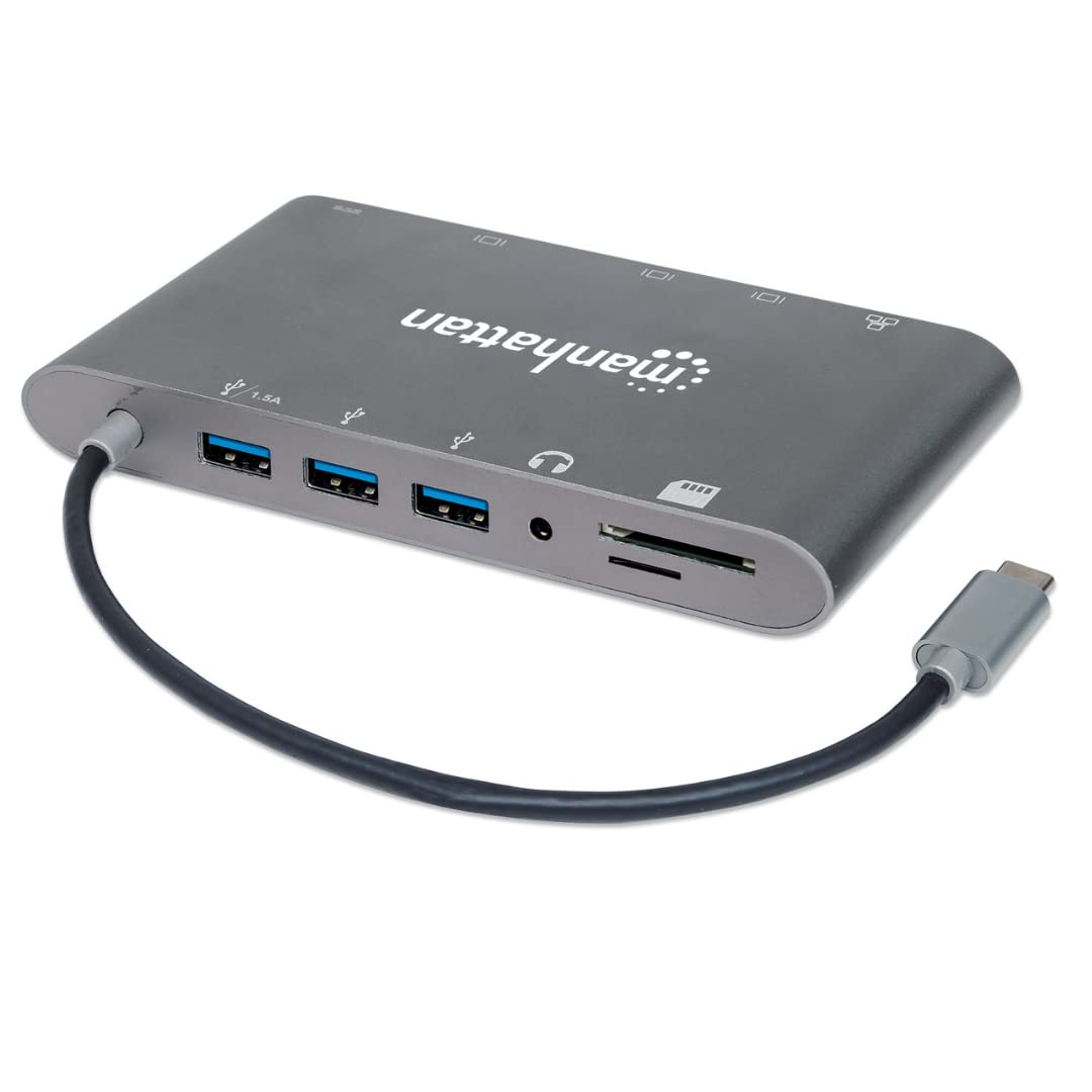Manhattan SuperSpeed USB-C to 7-in-1 Docking Station with 4K HDMI, Ethernet, USB 3.0 Ports - Perfect for Home Office, Gaming & MacBook Pro Connectivity