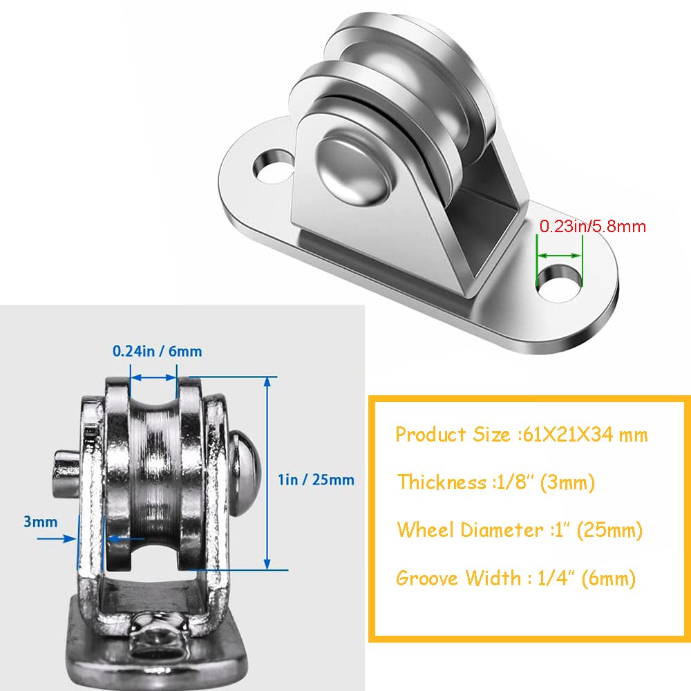 304 Stainless Steel Silent Pulley Block - Single Super Quiet Detachable Duplex Bearing for Cord Material Handling, DIY Kits & Home Moving (6 Pack) - Perfect for Garage Storage, Window Blinds & Heavy Duty Rope Systems