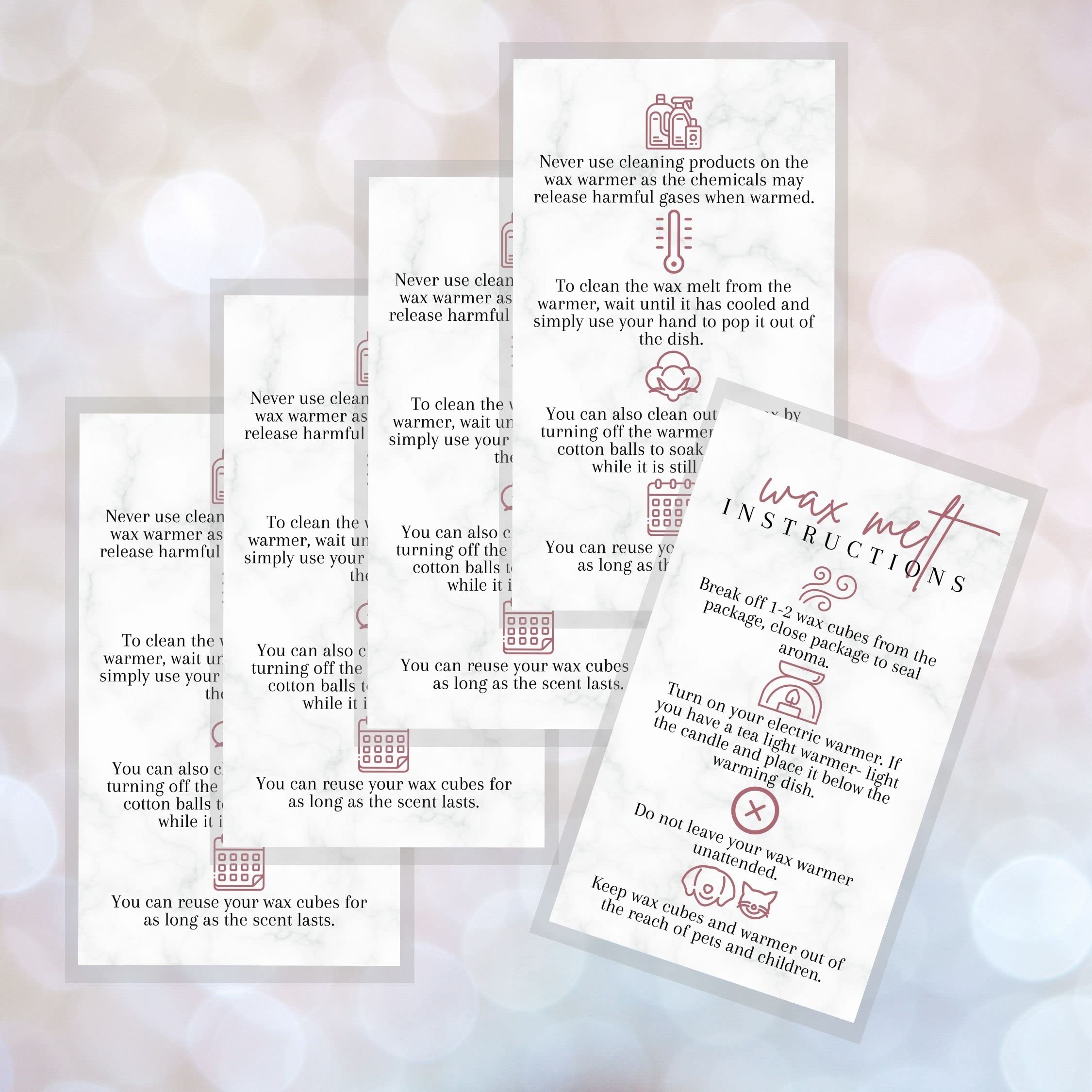 50 Pack Wax Melt Care Instruction Cards | 2x3.5