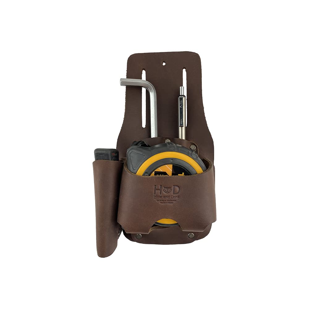 Hide & Drink Leather Tool Pouch - Handmade Full Grain Leather Belt Holder for Tape, Knife, Marking & Measuring Tools, Screwdriver Holster - Perfect for Construction, DIY Projects & Outdoor Work