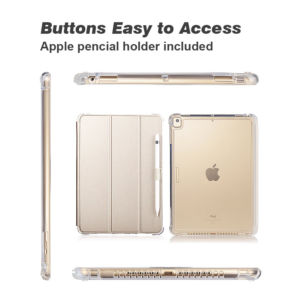 Valkit iPad Pro 9.7 Case 2016 (A1673/A1674/A1680) - Slim Smart Stand Cover with Pencil Holder & Auto Wake/Sleep, Frosted Translucent Back, Gold - Perfect for Work, School & Travel Protection