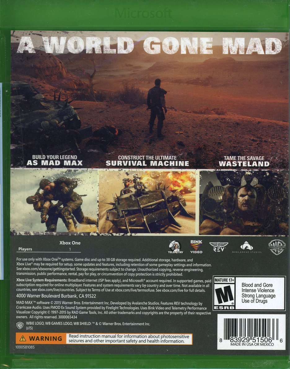 Mad Max Xbox One Game - Action-Adventure Open World Video Game for Thrilling Post-Apocalyptic Gaming Experience