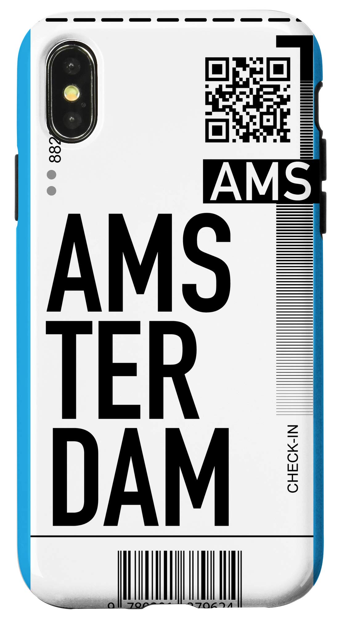iPhone X/XS Amsterdam Air Ticket Phone Case - Boarding Pass Design, City Blue Hard Cover - Perfect for Travel, Gifts & Everyday Use