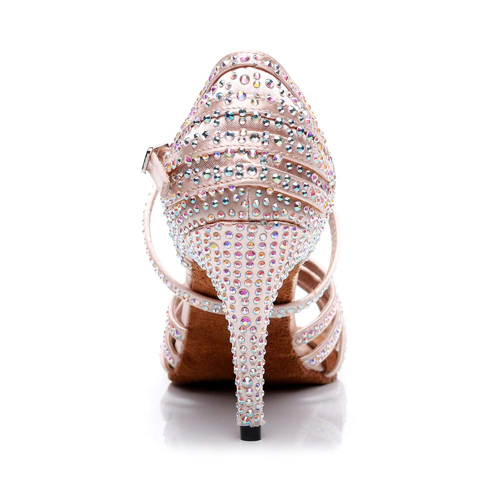 HIPPOSEUS Women's Rhinestone Ballroom Dance Shoes - Latin Salsa Social Wedding Performance Shoes (Model 7167) | Perfect for Competition, Practice & Special Occasions