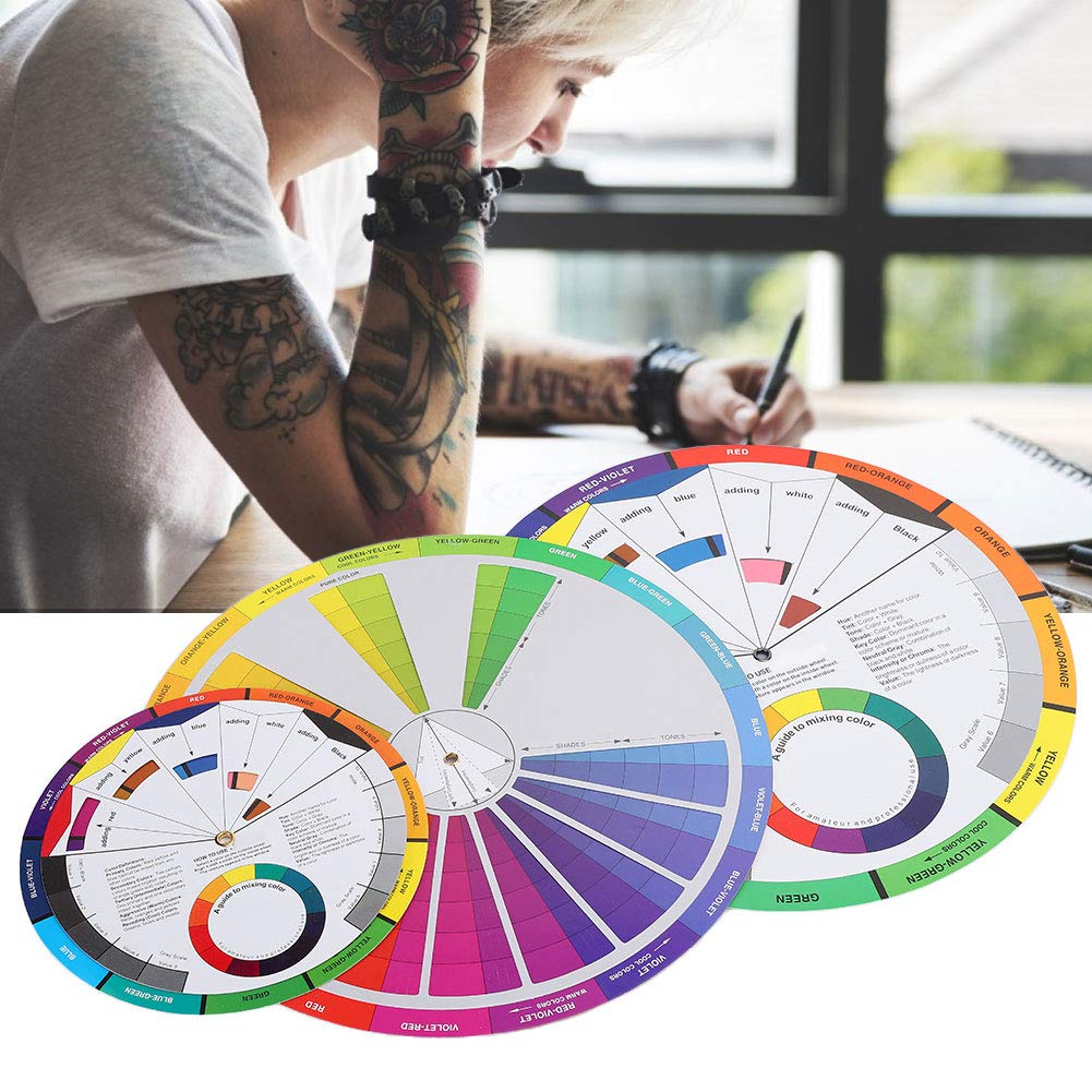 3-Piece Color Wheel Set for Permanent Makeup & Paint Mixing - Triadic Color Theory Guide, Pigment Blending Tool for Artists, Students & Tattooists - Perfect for Art Classes, DIY Projects & Professional Makeup Studios
