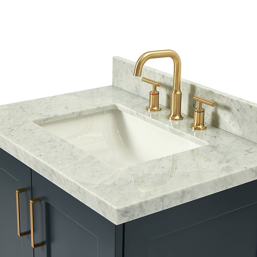 Midnight Blue Bathroom Vanity with Sink - Solid Wood Cabinet & Marble Top for Modern Bathrooms