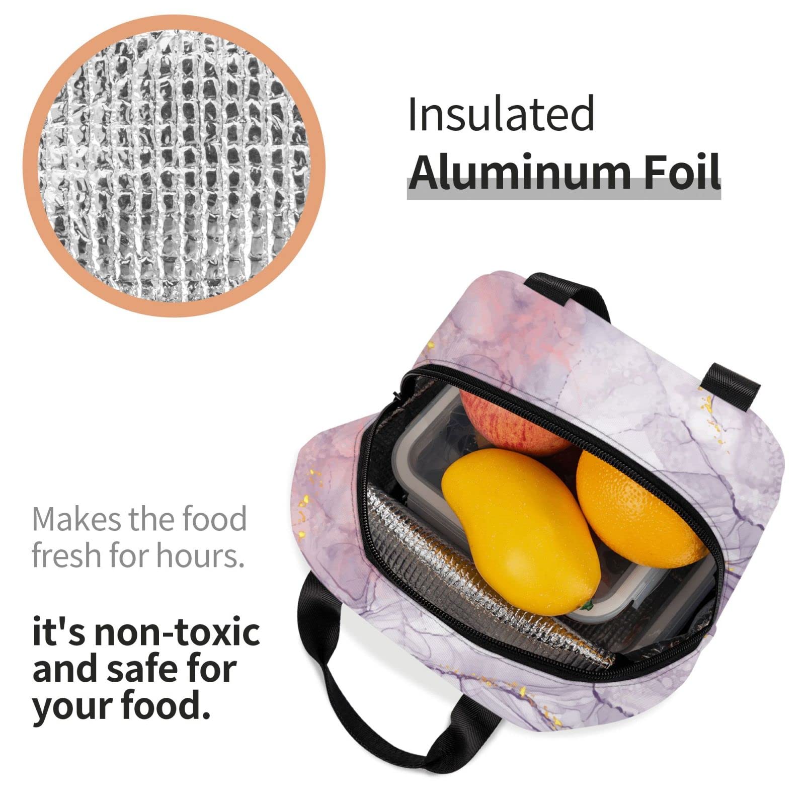 Insulated Marble Print Lunch Bag - Reusable & Leak-Proof Meal Container for Work, Travel & Picnic | Portable Tote for Men & Women | Keep Food Fresh for Hours