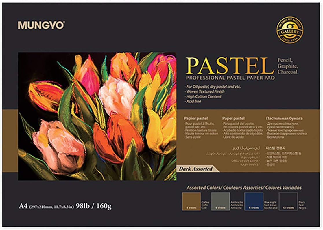 Premium MUNGYO Professional Pastel Paper Pad - A4 Size Oil Pastel Drawing Paper, 30 Sheets Assorted Dark Colors for Artists & Crafting | Perfect for Sketching, Blending & Mixed Media Art Projects