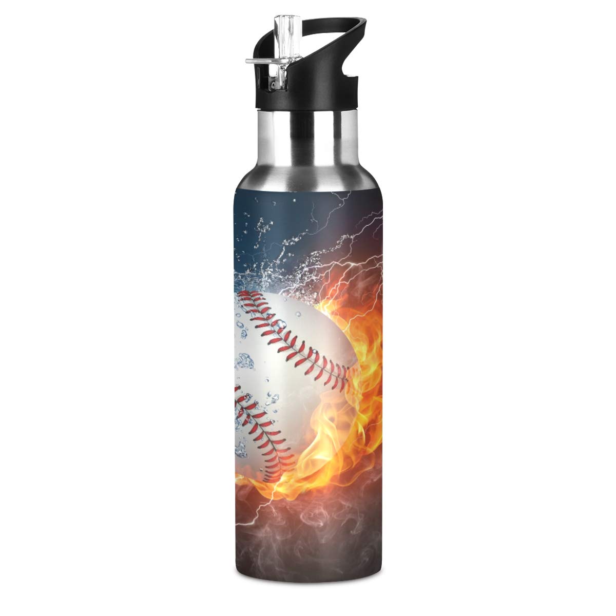 Vacuum Insulated Stainless Steel Water Bottle - 24oz Leakproof Thermos for Hot & Cold Drinks - Perfect for Baseball, Fitness, Camping, Hiking & Outdoor Sports - BPA Free Double Wall Insulation