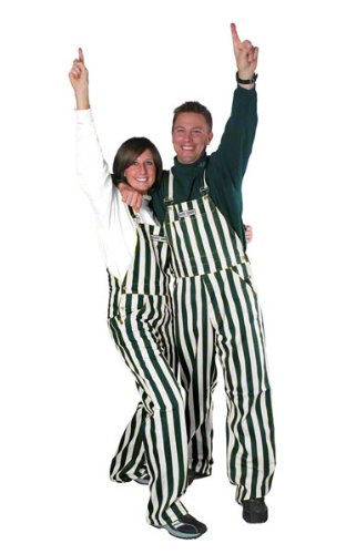 Game Bib Overalls for Men & Women - Green & White Striped Adult Sports Overalls - Perfect for Game Day, Tailgating & Sporting Events - Durable & Comfortable Fan Attire