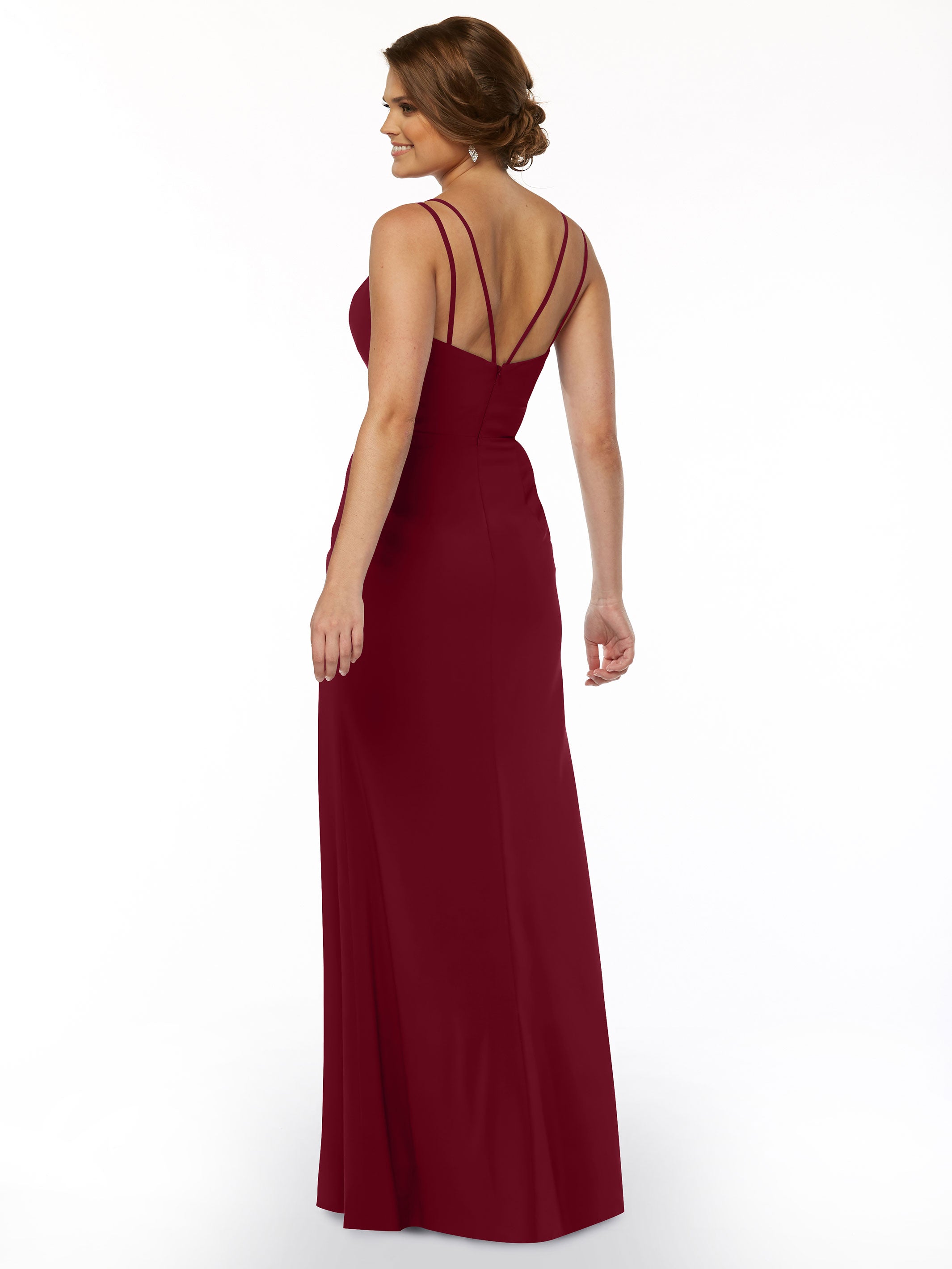 Elegant 83030 Sheath Stretch Chiffon Bridesmaid Dress with Bateau Neckline & High Slit - Perfect for Weddings, Formal Events & Evening Parties