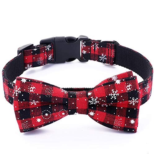 Christmas Dog Collar with Bow Tie - Plaid Pet Collar for Small/Medium/Large Dogs - Holiday Pet Accessory