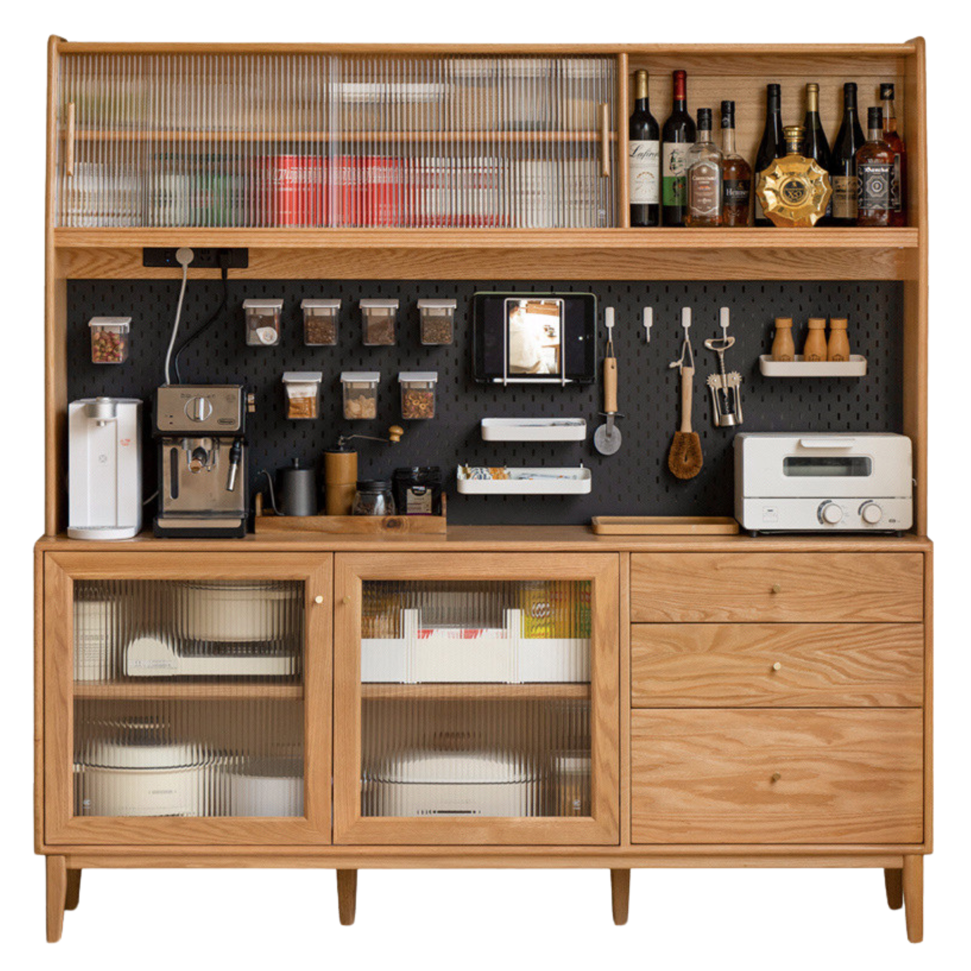 Solid Oak Wood Nordic Style Sideboard Cabinet - Modern Storage for Dining Room, Living Room & Entryway