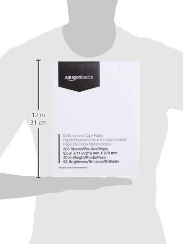 Amazon Basics Multipurpose Copy Printer Paper - 8.5 x 11 Inches, 20 lb Weight, 1 Ream (500 Sheets), 92 Brightness, White - Ideal for Home Office, School Projects & Business Printing