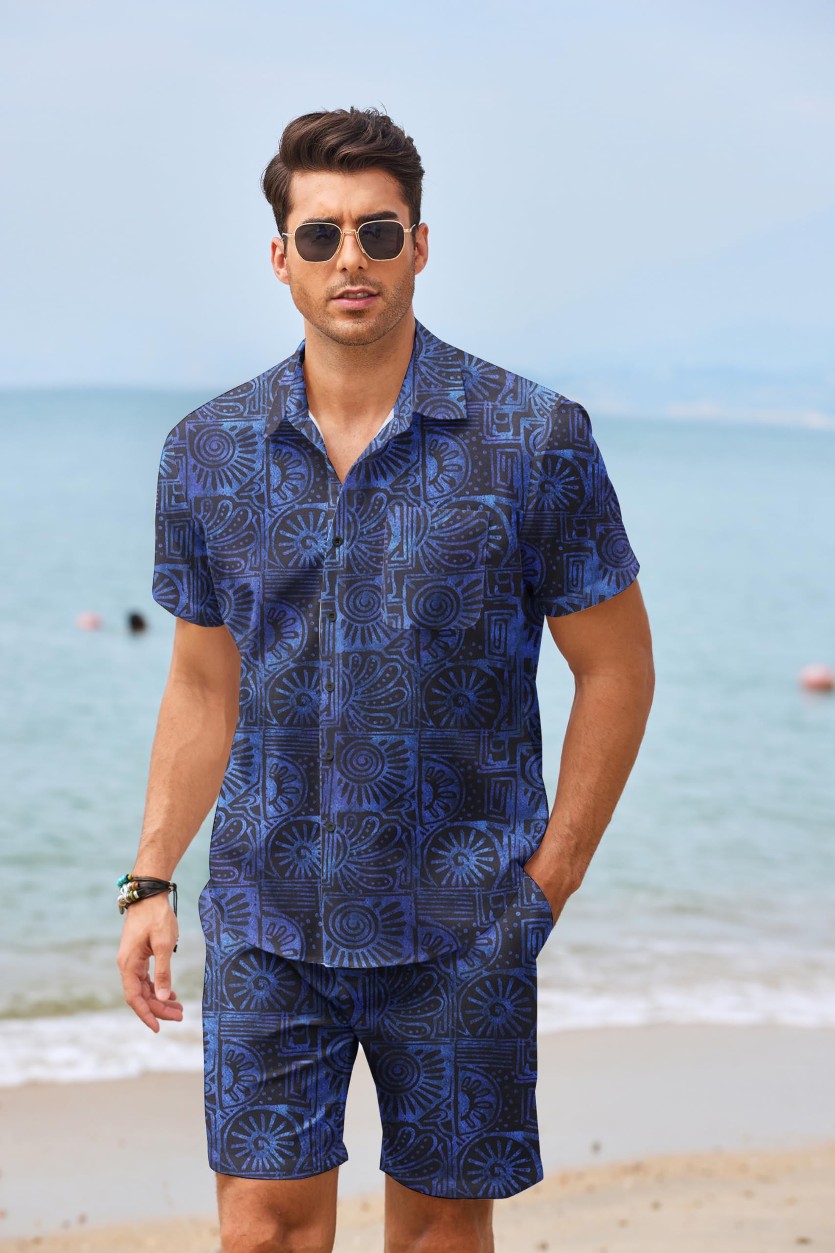 COOFANDY Men's Hawaiian 2-Piece Outfit Floral Matching Summer Beach Shirt & Shorts Set | Tropical Vacation Wear for Pool Party, Beach Getaway & Casual Outings