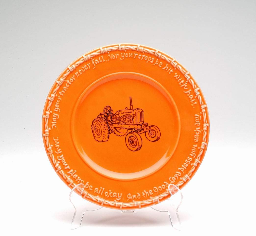 Fine Porcelain Country Farm Allis Chalmers Tractor Plates Set of 4 (7-3/4 Inch) - Vintage Farmhouse Dinnerware for Rustic Kitchen Decor, Farm Theme Parties & Collectors