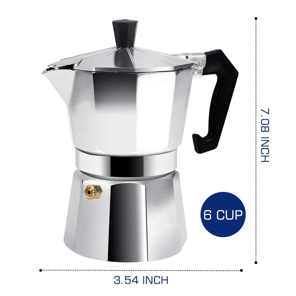Stainless Steel Stovetop Espresso Maker - 300ml (6 Cups) Italian Moka Pot for Gas & Electric Stoves - Perfect for Home, Office & Camping Coffee Brewing