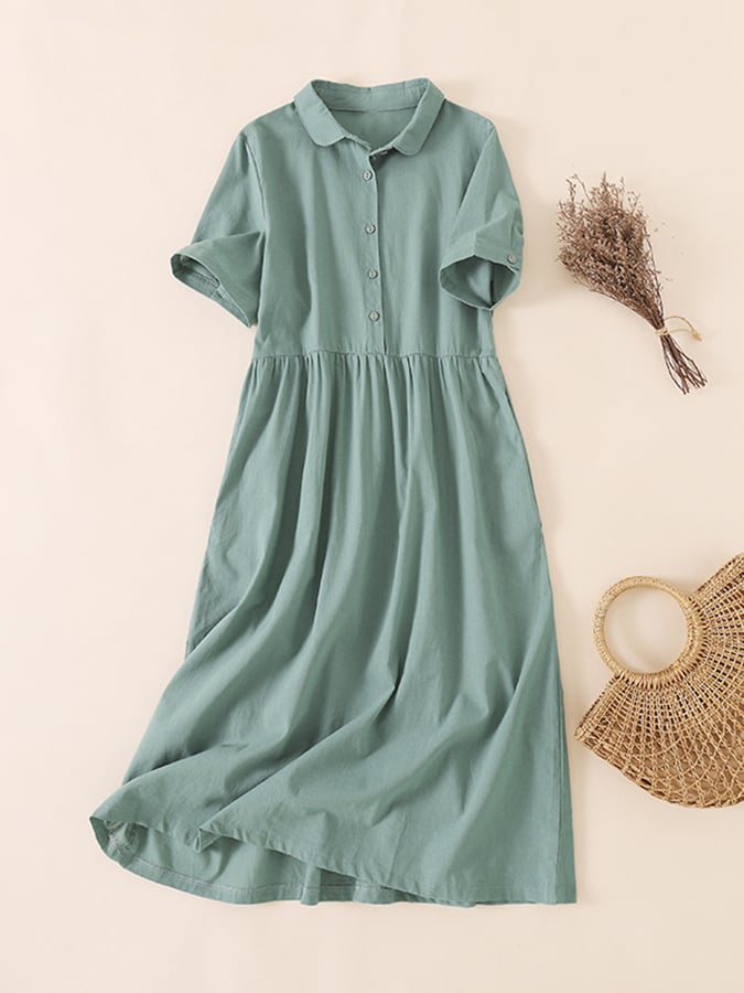 Lovevop Women's Cotton Linen Floral Print V-Neck Collar Dress - Elegant Age-Defying Summer Dress for Casual Outings, Garden Parties & Date Nights
