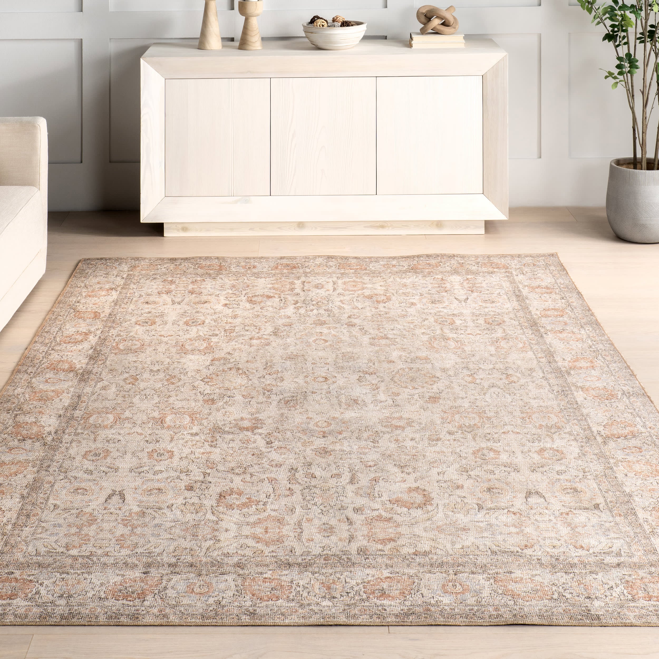 Clinton Antiqued Jute Blend Area Rug - Light Brown Natural Fiber Floor Mat for Living Room, Bedroom & Home Decor