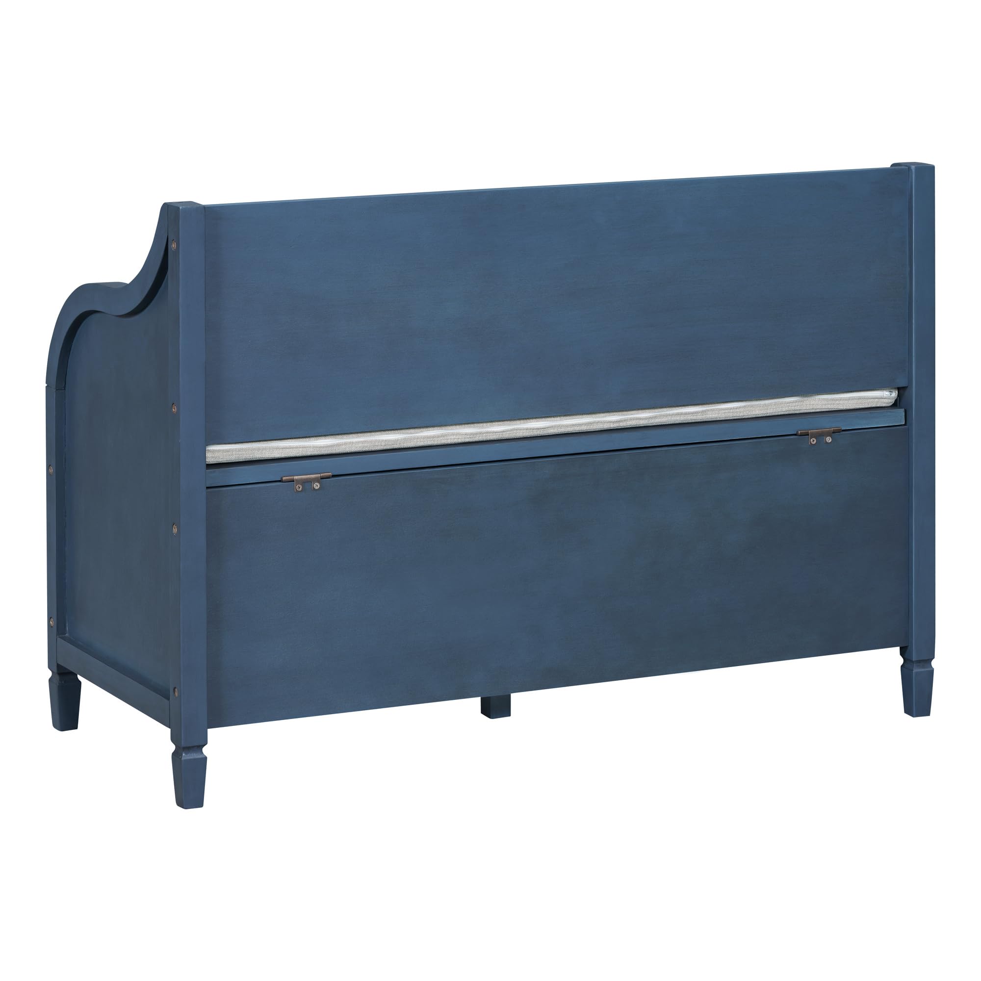 Merax Storage Bench with Safety Hinge - Shoe Bench with Backrest & Removable Cushion - Entryway, Living Room, Bedroom Furniture - Antique Navy & Beige - Perfect for Small Spaces, Hallway Organization & Home Decor