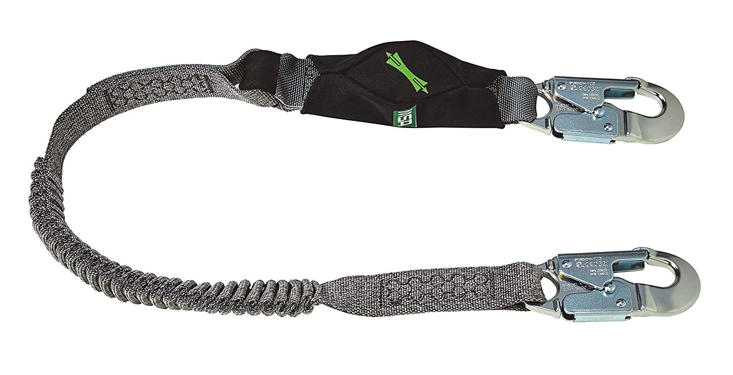 MSA 10193748 V-Series Shock Absorbing Safety Lanyard - 6ft Single-Leg with 36C Small Snaphooks | Stretchable Polyester Web for Fall Protection | Durable Energy Absorbing Lanyard for Construction, Roofing & Industrial Work