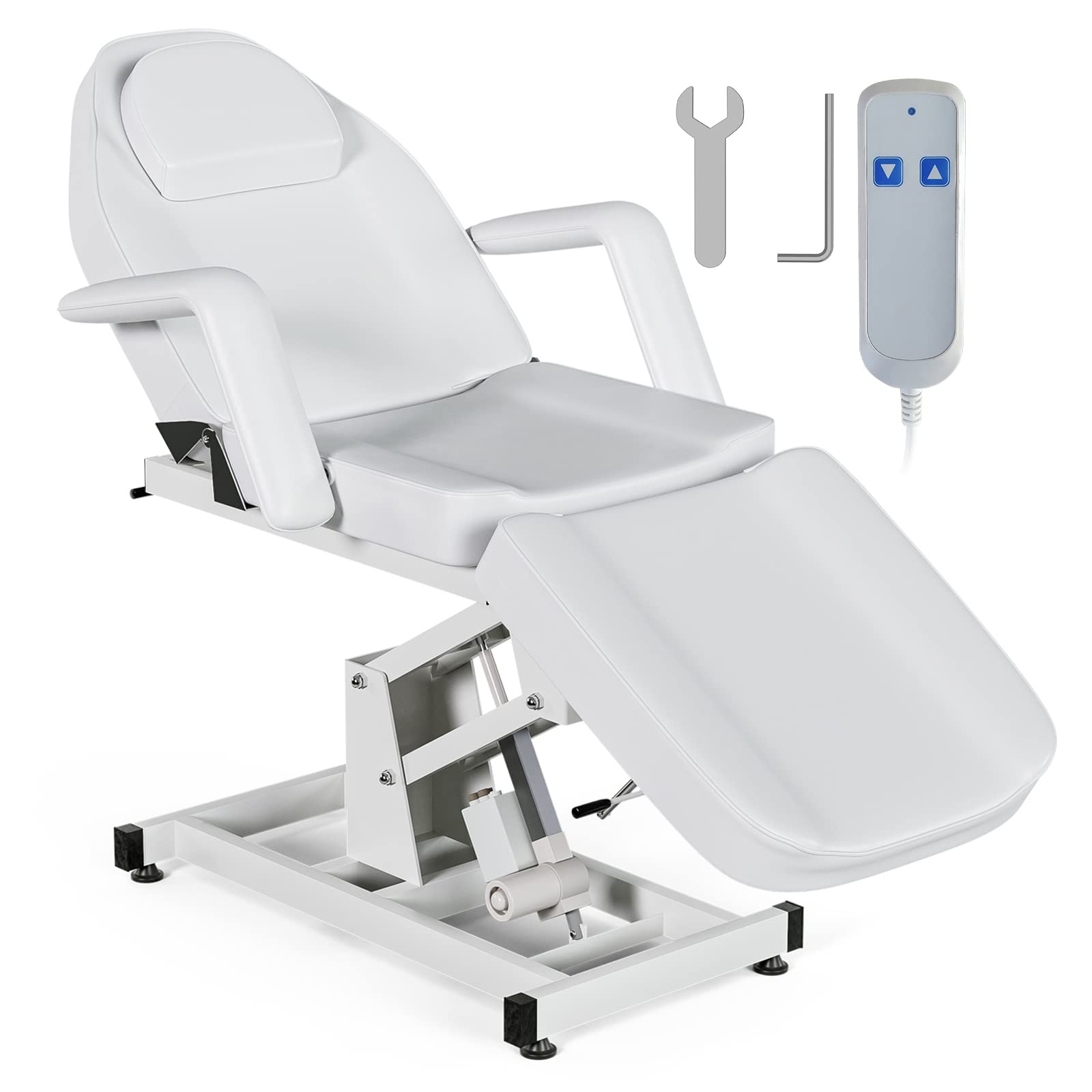 OKAKOPA Adjustable Electric Tattoo Chair & Facial Bed for Estheticians - Reclining Backrest & Footrest, Professional Spa Table for Microblading, Lash Extensions & Tattoo Procedures (White) - Perfect for Beauty Salons, Tattoo Studios & Cosmetic Clinics