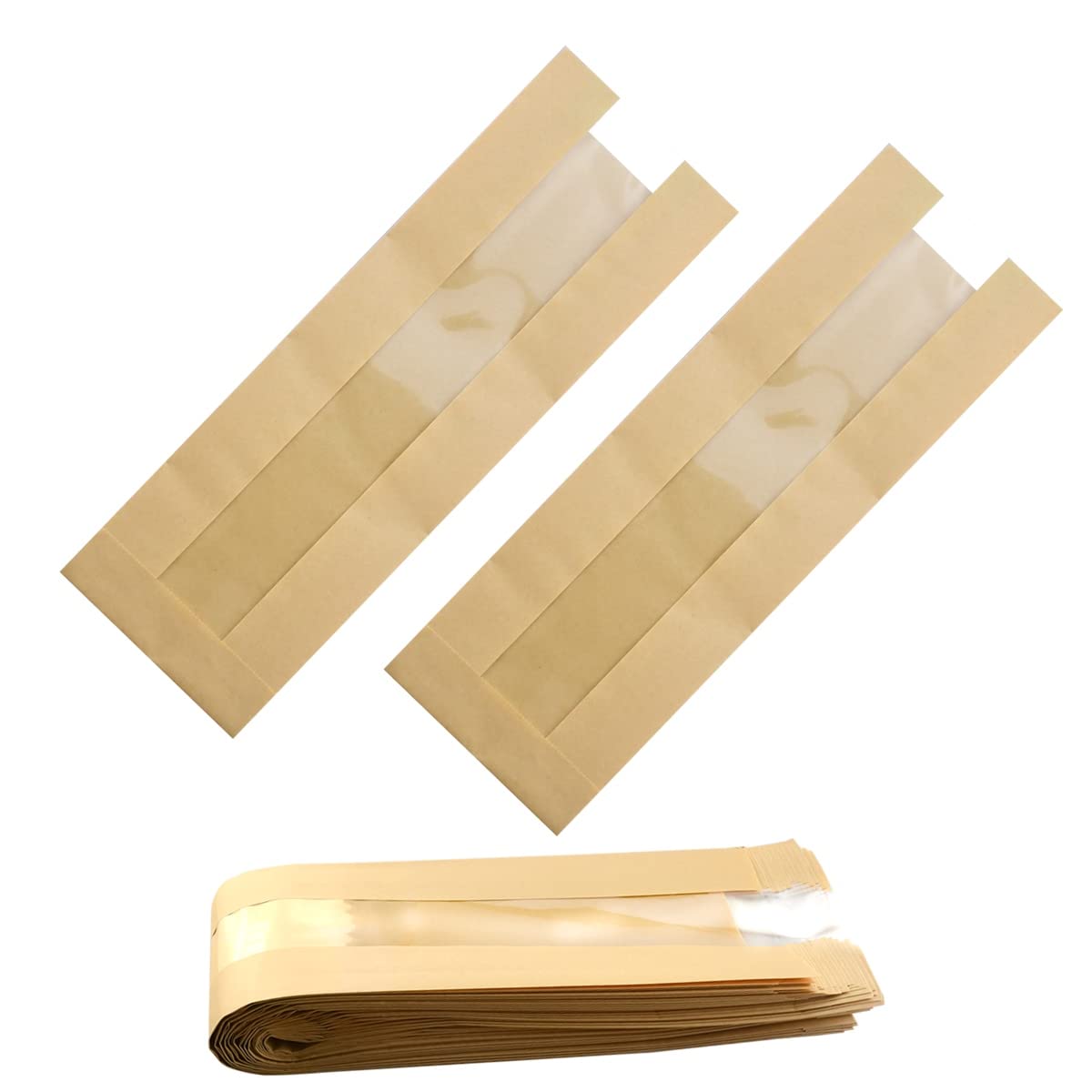50-Pack French Bread Bags with Window | Kraft Paper Loaf Packaging Bags for Homemade Baguette, Sourdough & Artisan Bread | Reusable Bread Storage Bags with Seal Sticker (14