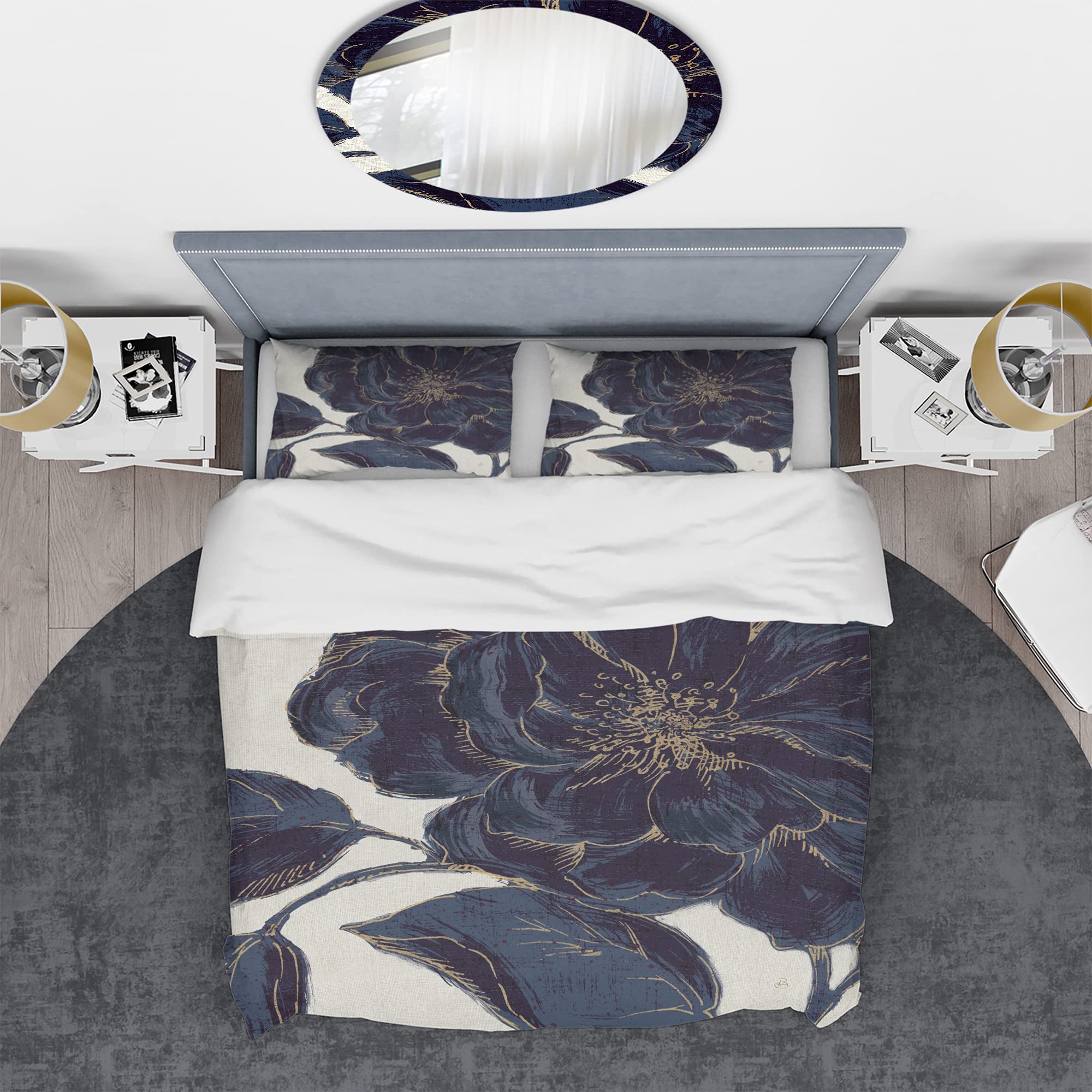 Shabby Chic Duvet Cover Set - Dark Rose Gold Floral Bedding for King Size, 3-Piece All Season Comfort