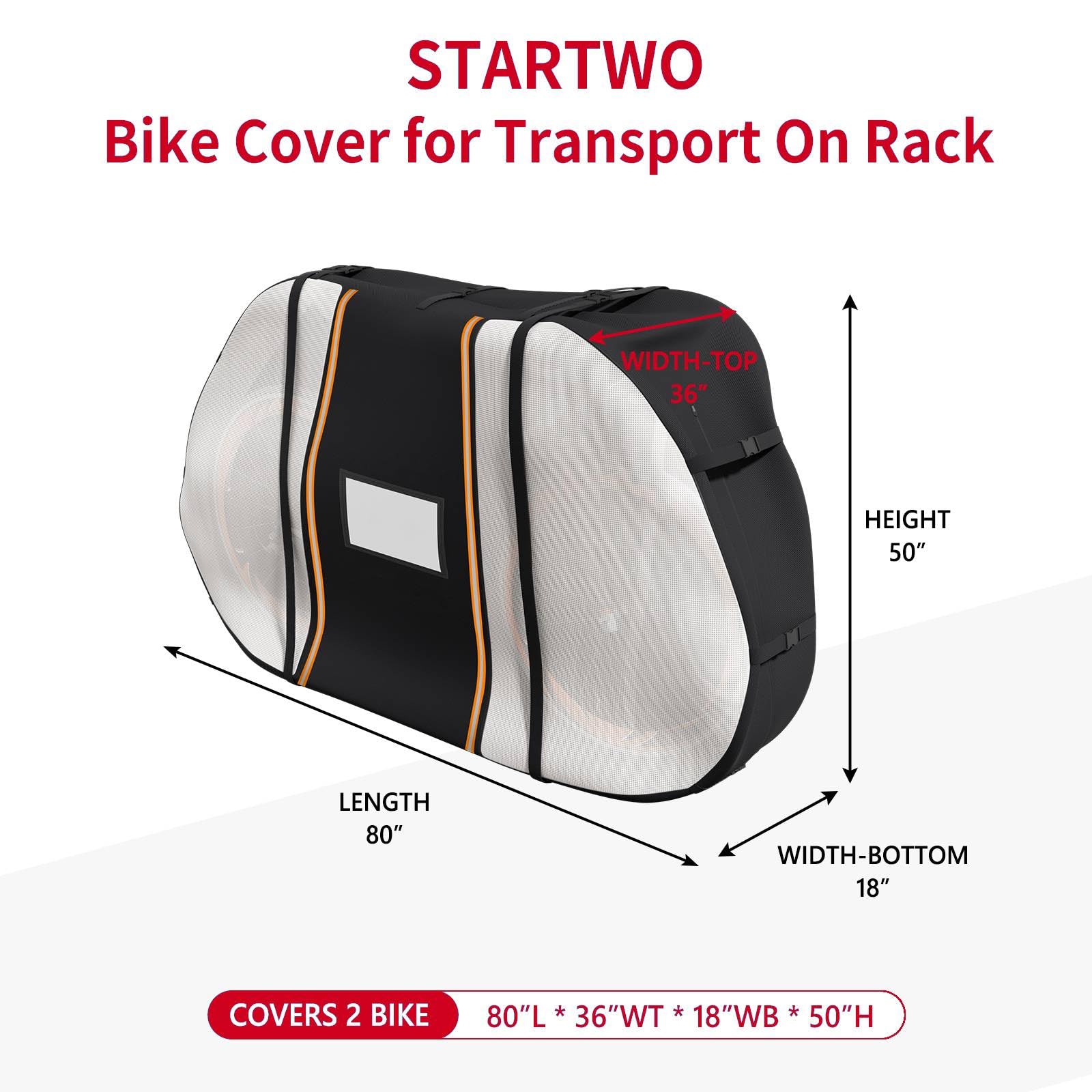 STARTWO Heavy Duty Waterproof Bike Cover for Transport on Rack - Windproof Bicycle Cover Fits 1-2 Bikes with Reflective Strips - Outdoor Storage & Travel Protection for Road Trips, Camping & Cycling Adventures