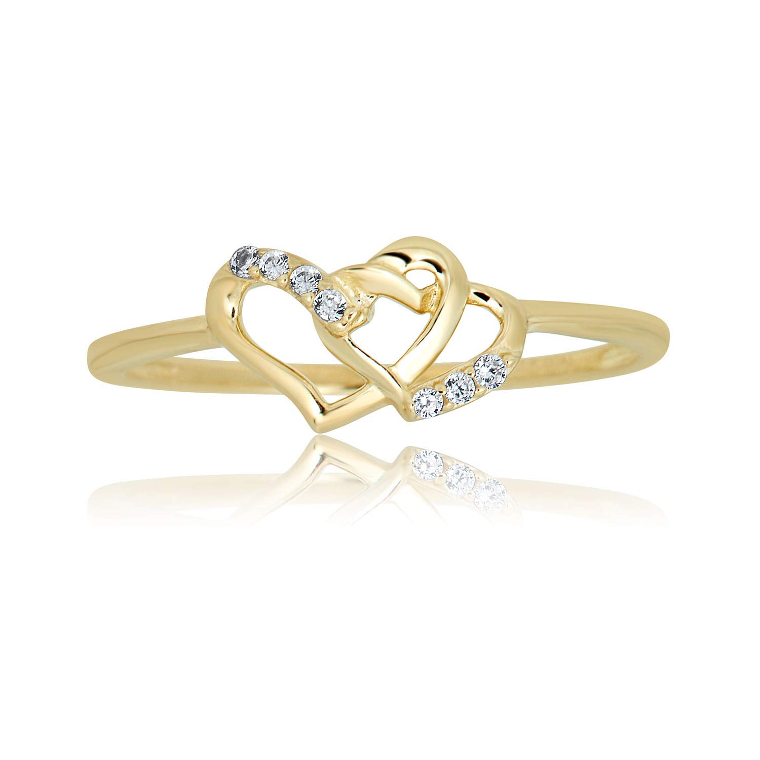 10K Gold Double Heart Ring with Cubic Zirconia - Elegant Simulated Diamond Jewelry for Women - Perfect for Valentine's Day, Anniversary & Romantic Gifts