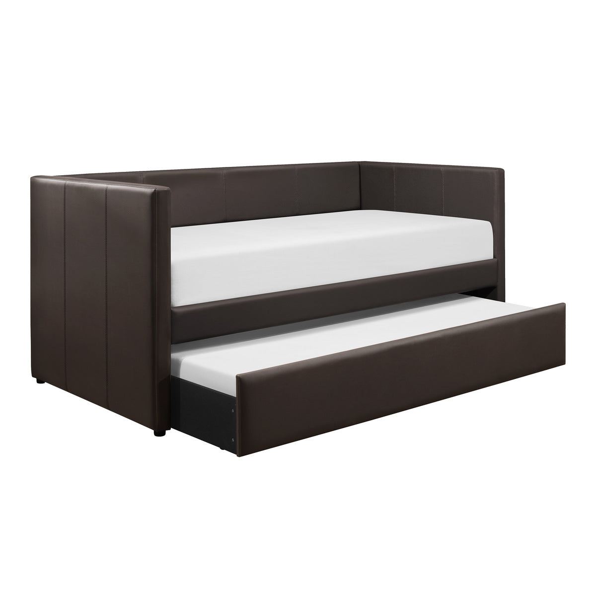 Adra Contemporary Dark Brown Trundle Bed with Storage - Modern Twin Daybed with Pull-Out Trundle for Guest Room, Small Space & Kids Bedroom
