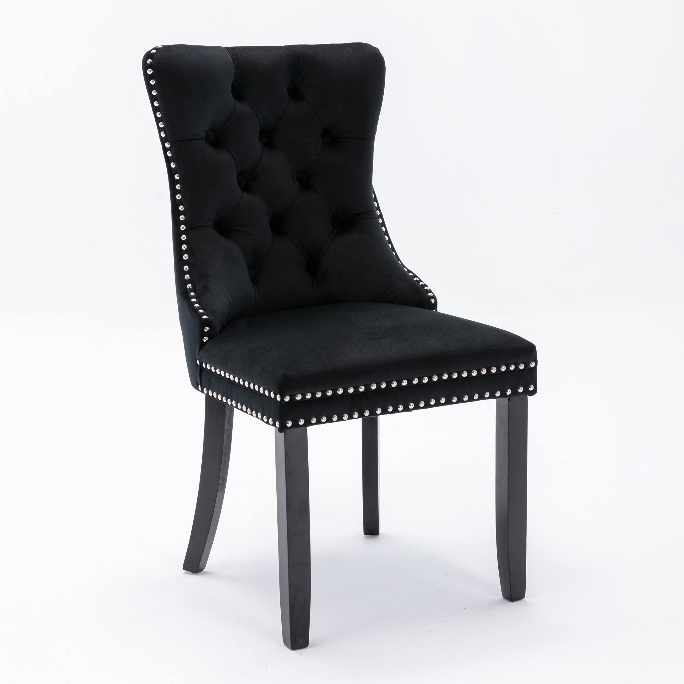 Luxury Velvet Dining Chairs Set of 2 - Elegant Tufted Upholstered Armless Accent Chairs with Button Nailhead Trim for Dining Room, Living Room & Home Decor (Black)