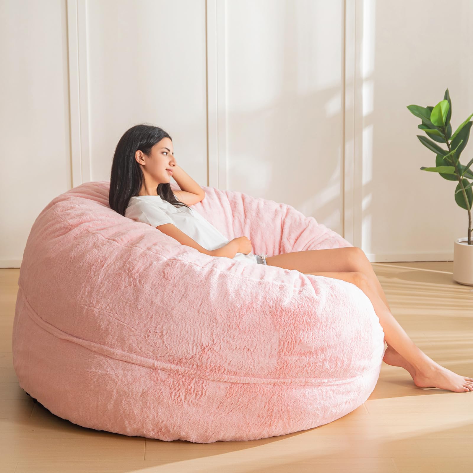 MAXYOYO Large Bean Bag Chair for Adults - Ultra Soft Fur Lazy Sofa with Premium Foam Filling for Living Room, Bedroom, Dorm | Comfy Pink Lounge Chair for Reading, Gaming & Relaxation