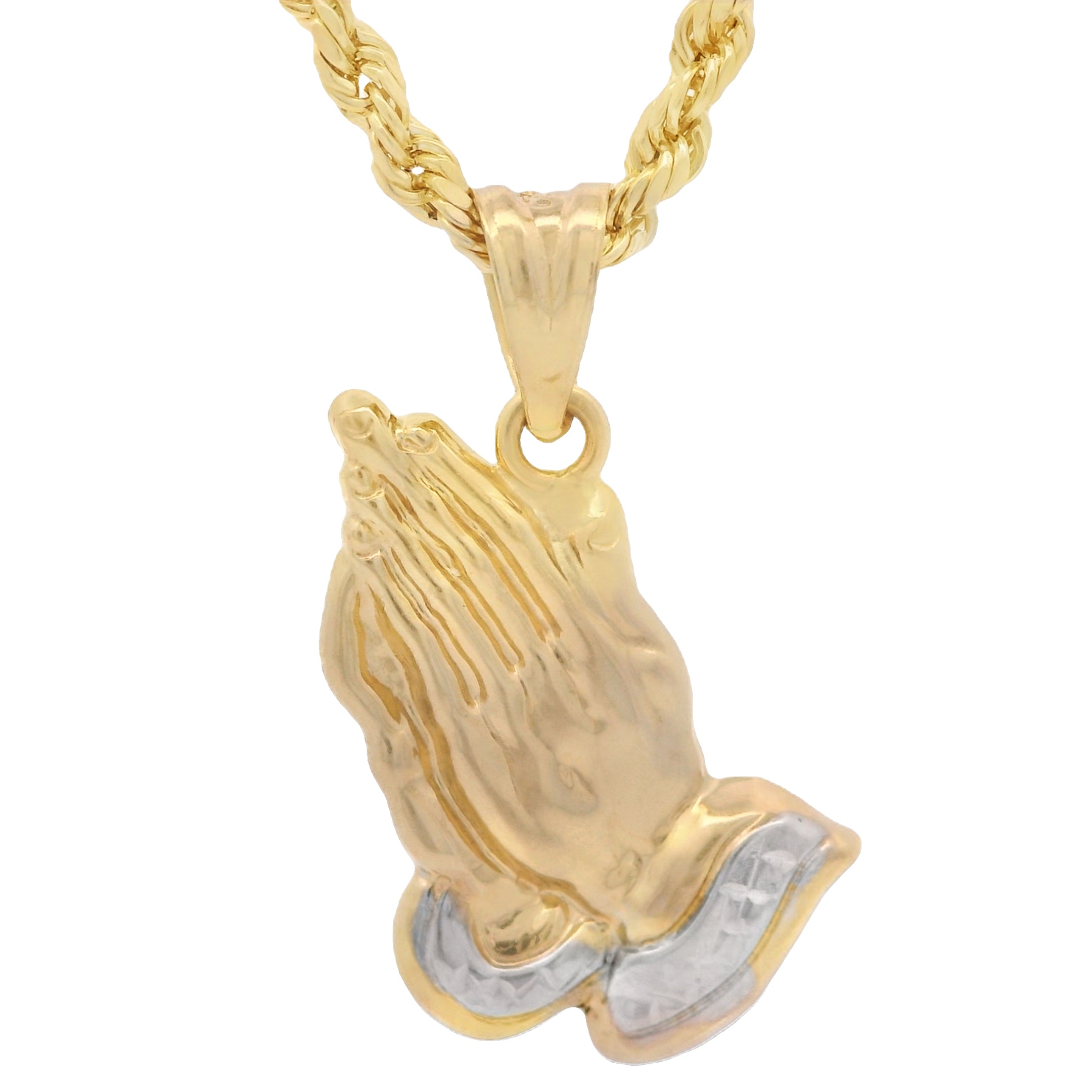 14K Gold Praying Hands Pendant with Hollow Rope Chain Necklace - 22 Inches - Religious Jewelry for Women & Men - Perfect for Church, Prayer & Daily Wear - JTJ™
