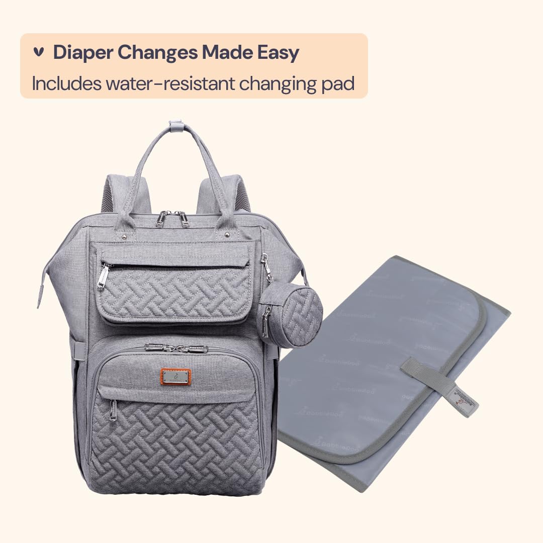 BabbleRoo Multifunctional Diaper Bag Backpack - Large Baby Changing Bag with Insulated Pockets, Stroller Straps & Pacifier Case - Perfect for Travel, Daycare & On-the-Go Parents
