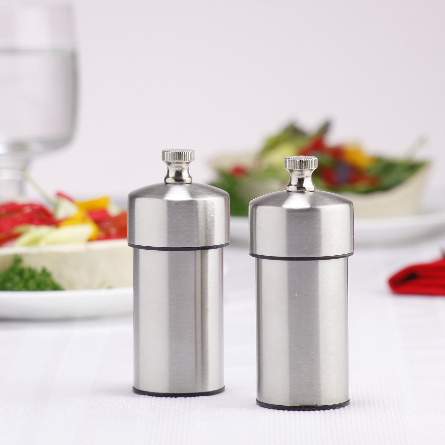 Premium 4 Inch Futura Pepper Mill and Salt Mill Set - Chef Specialties for Freshly Ground Spices - Perfect for Kitchen, Dining Table & Gourmet Cooking