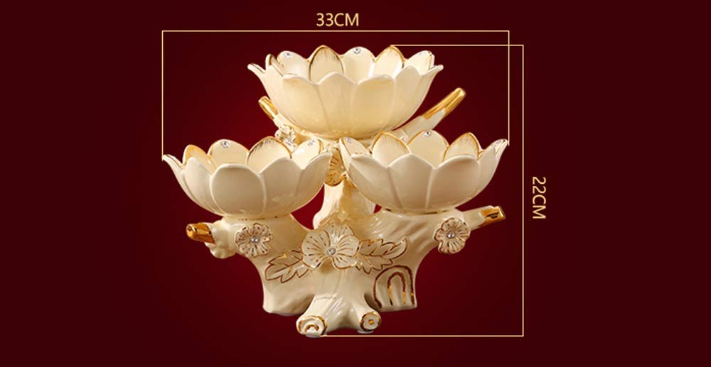 Lotus Three-Grain Dried Fruit Plate - European Style Ceramic Double Fruit Bowl, Modern Multi-Layer Snack Tray for Living Room, Kitchen & Dining Room - Perfect for Serving Nuts, Candy, Fruits & Appetizers