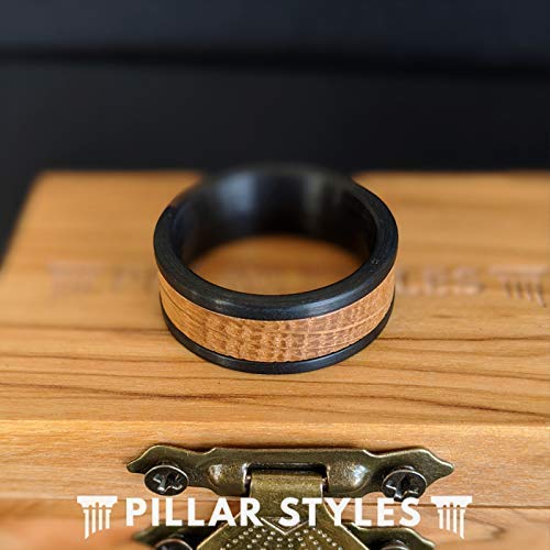 Tungsten Whiskey Barrel Ring for Men - Black Bourbon Wood Wedding Band - Durable & Unique Mens Ring - Perfect for Grooms, Anniversary Gifts & Whiskey Lovers