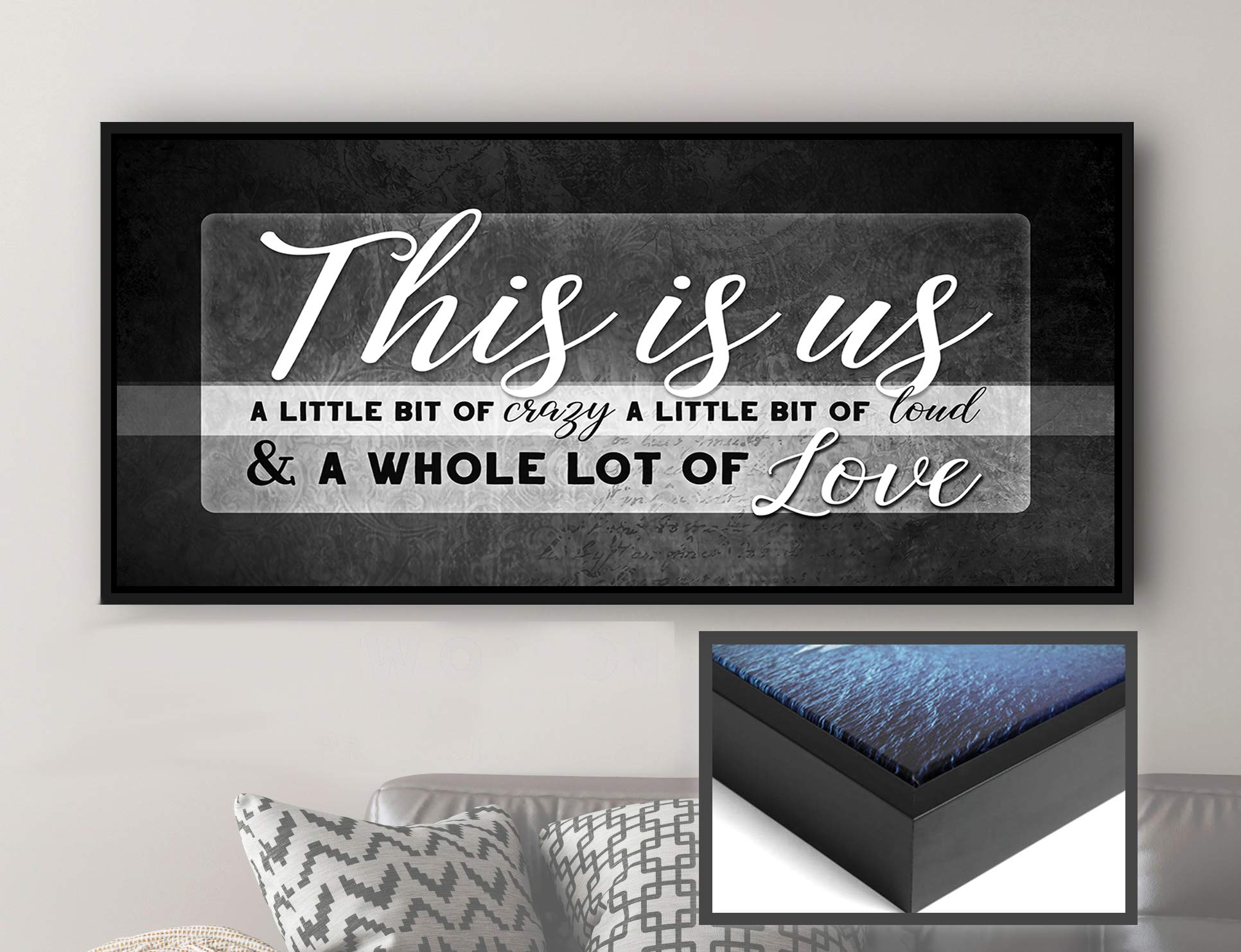 This Is Us Framed Wall Art - Large Canvas Wall Decor for Living Room, Farmhouse & Family Home - Perfect Housewarming Gift (Dark Grey, Black Floating Frame 42x19) - Ideal for Living Room, Bedroom & Entryway Decor