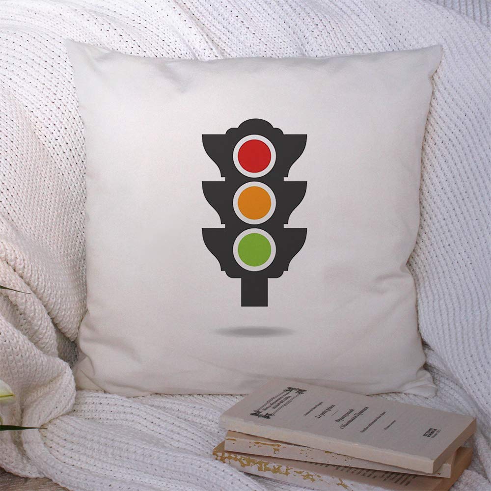 Decorative Polyester Throw Pillow Covers - Road Traffic Signs Design (Stop, Crosswalk, Warning Symbols) - 16x16 Inch Black Urban Style Square Cushion Covers for Sofa, Couch & Home Decor - Perfect for Living Room, Bedroom or Office Accent