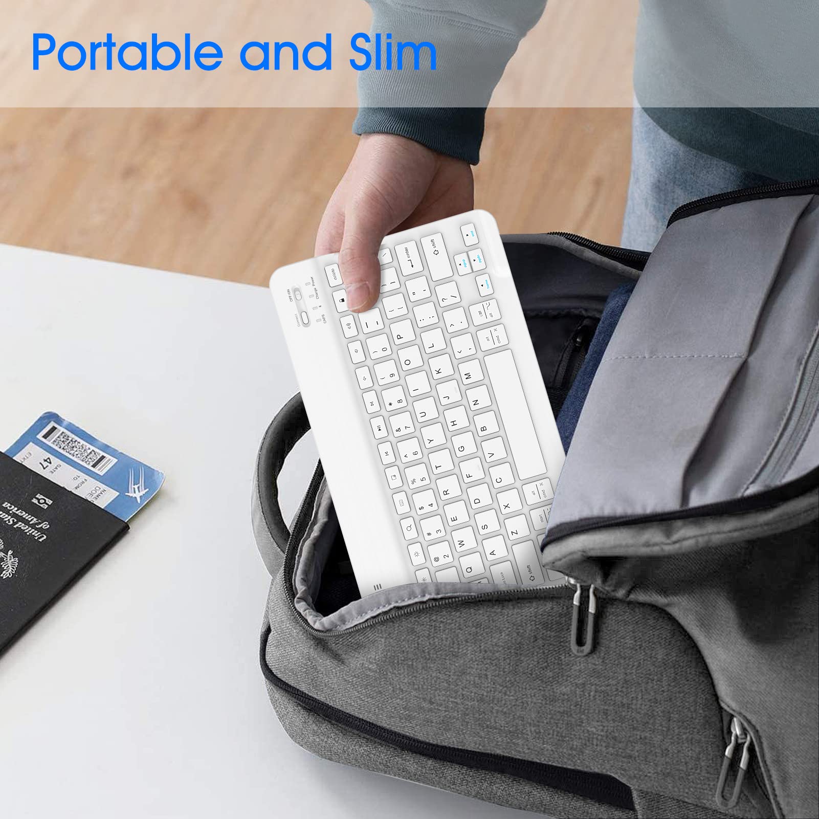 Fintie 10-Inch Ultra Thin Wireless Bluetooth Keyboard - Compatible with iPad, Samsung Tablet, iPhone, Android Devices - Slim Portable Design for iOS & Android - Perfect for Travel, Office & Home Use (White)
