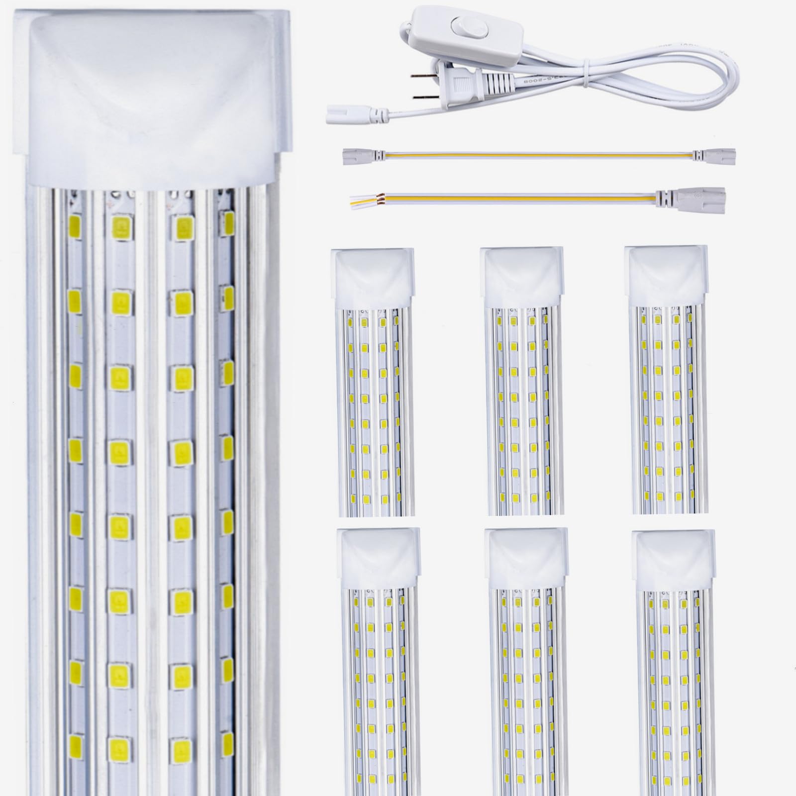 (6-Pack) 4FT LED Shop Light Fixture - 60W 6000K Cold White 7500LM Super Bright T8 Integrated LED Tube Lights - 4 Rows Linkable with Plug - Perfect for Garage, Workshop, Warehouse & Basement Lighting