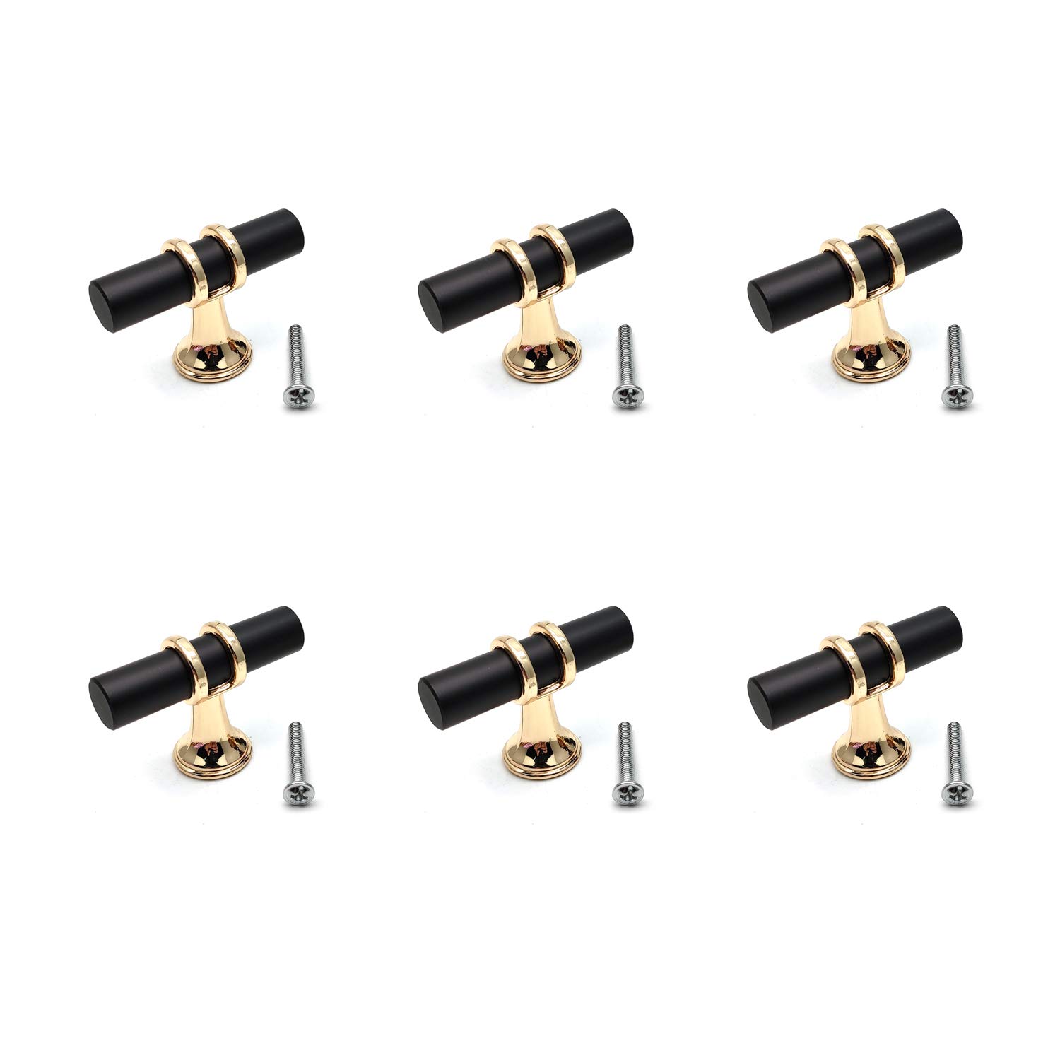 6-Pack Black Gold Zinc Alloy Dresser Knobs - 1.97
