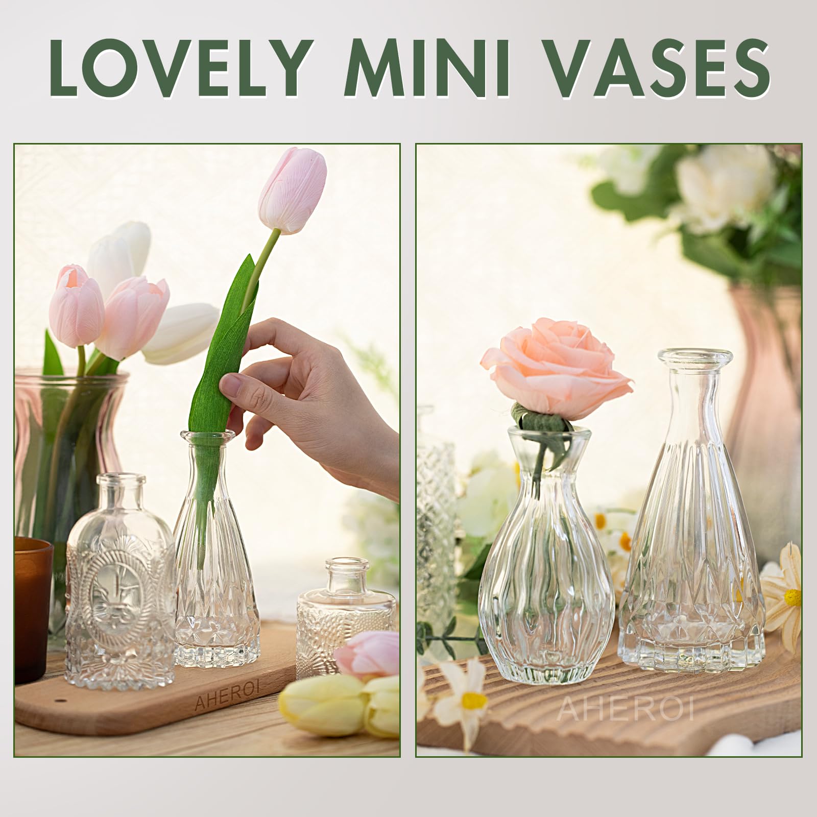 12 Pcs Mini Glass Bud Vase Set - Clear Small Flower Vases for Wedding Centerpieces, Table Decor | Perfect for Weddings, Home, Office & Party Decorations