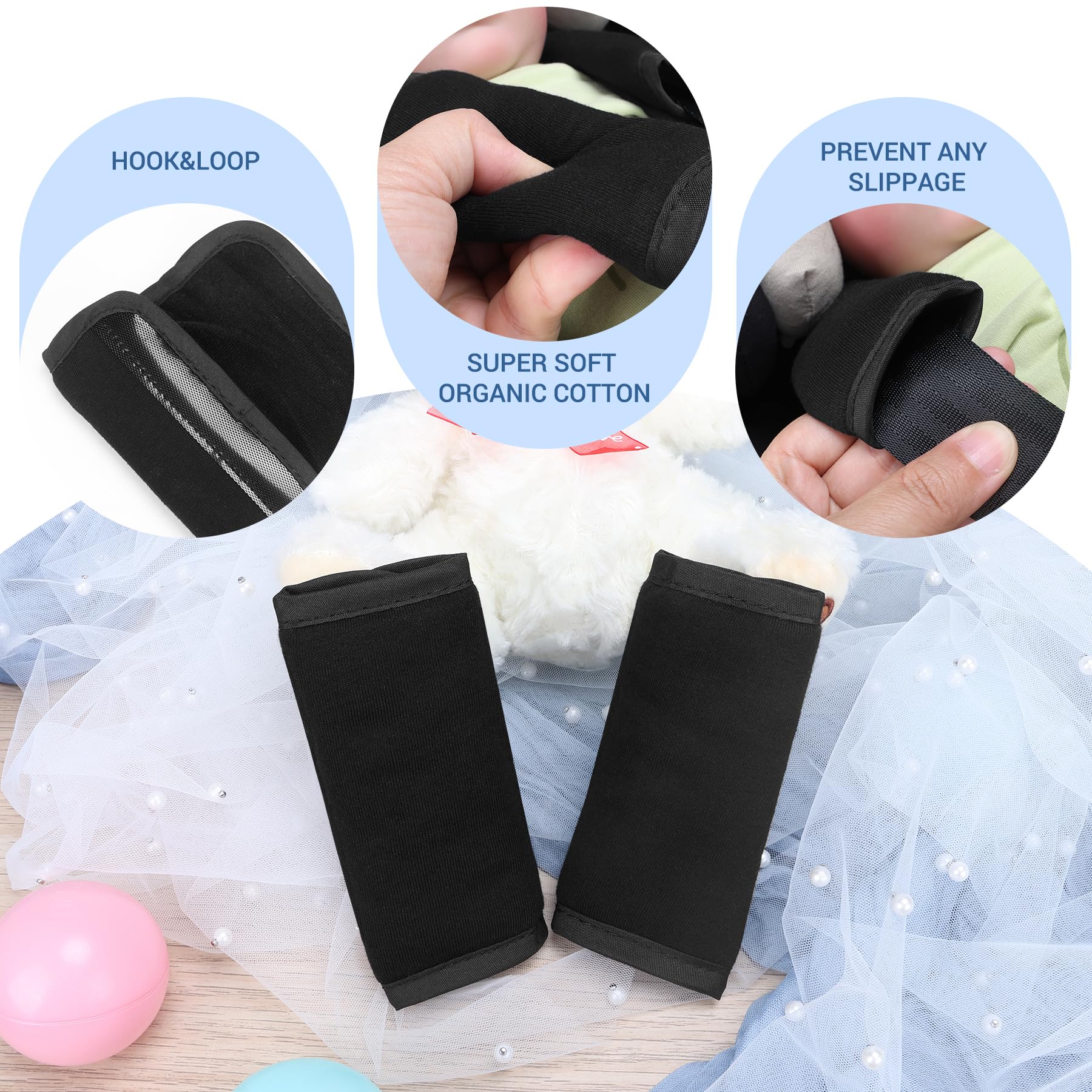 COOLBEBE Upgraded Baby Body Support & Strap Covers Set - Ultra Soft Breathable Car Seat Insert Cushion for Newborns & Toddlers | Perfect for Car Seats, Strollers, Swings & Baby Carriers | Black | Safe & Comfortable for Travel & Daily Use