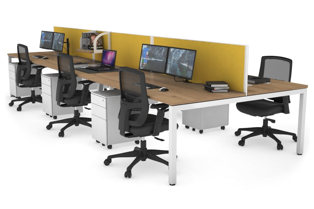 Quadro Square Legs 6-Person Office Workstation Desk - 1200L x 800W with Cable Management Scallop - Ideal for Open Office Layouts & Collaborative Workspaces