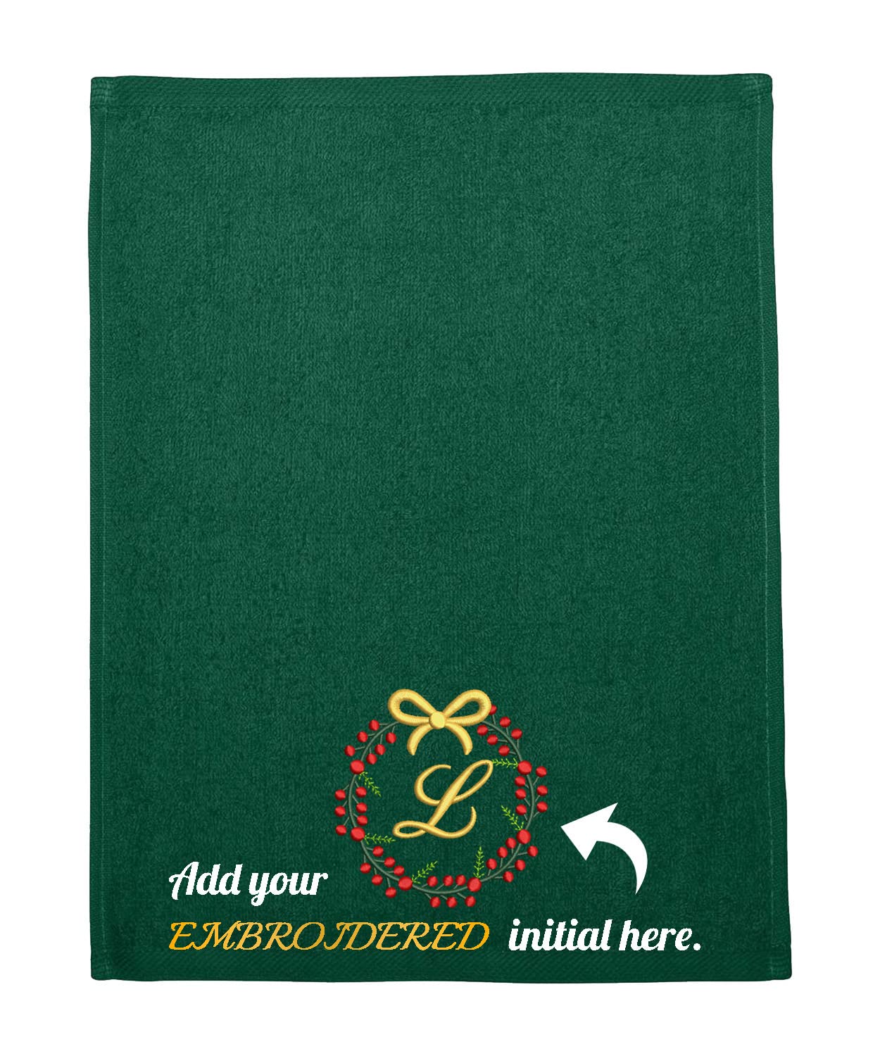 Personalized Embroidered Initial Hand Towel - 100% Cotton Christmas Bathroom Towel - Custom Monogrammed Finger Tip Towel for Gifts, Guest Bathroom Decor (Green, 1 Piece) - Perfect for Holiday Home Decor & Housewarming Presents
